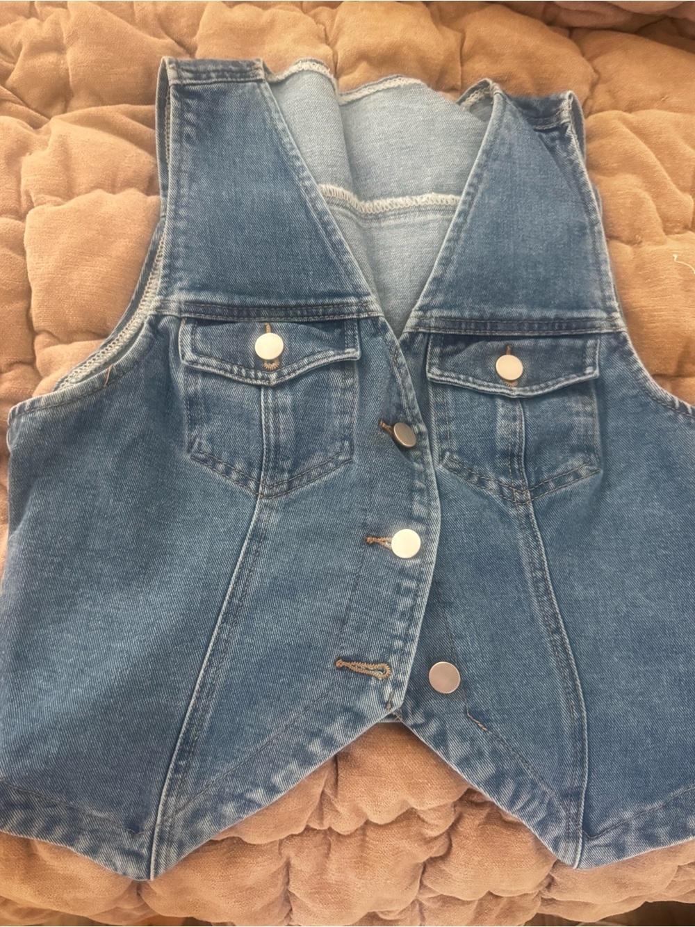 SHEIN Blue Denim Button-Front Vest